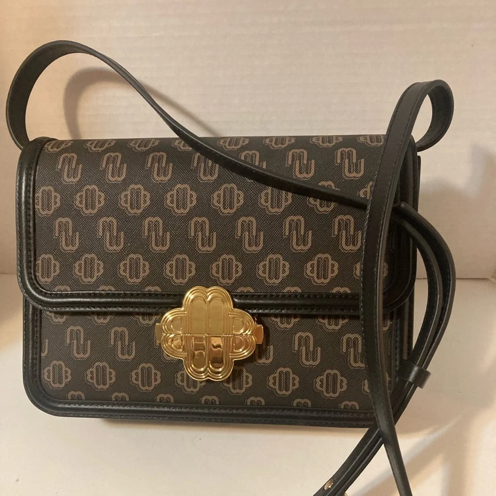 MAJE Clover Clasp Canvas Bag with Leather trim.
